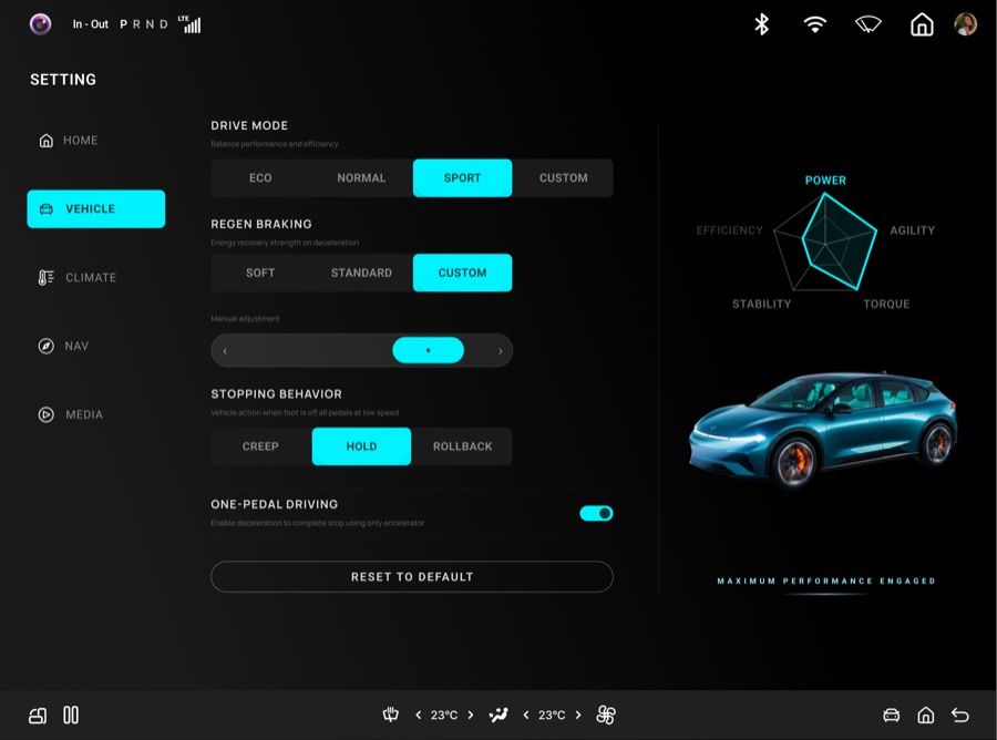 Final UI for Sport mode settings